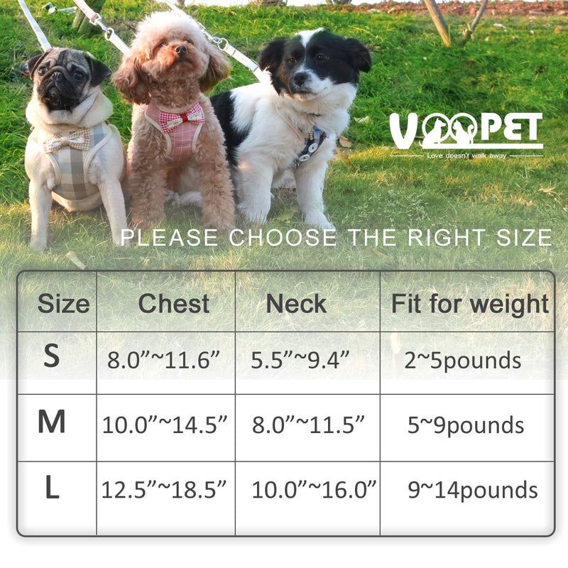 voopet Puppy Harness Easy to Put On & Take Off Step in Dog Harness, Puppy Soft Padded Mesh Front Vest with Leash, Adjustable Pets No-Pull Walking Harness with Cute Bows for Small Dogs and Cats Medium (2 Piece Set) Pink Plaid - PawsPlanet Australia
