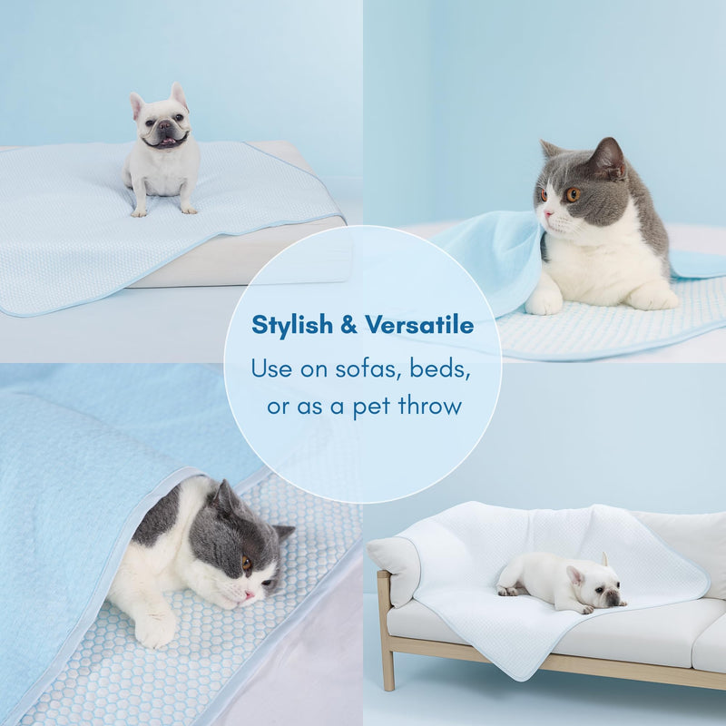 Woofry Double-Sided Pet Cooling Blanket, QMAX>0.5 Pet Throw Blanket, Scratch & Chew Resistant Dog Cooling Mat, Lightweight Breathable Furniture Protector Bed Couch, Machine Washable, 40''*50'' Blue Medium - PawsPlanet Australia