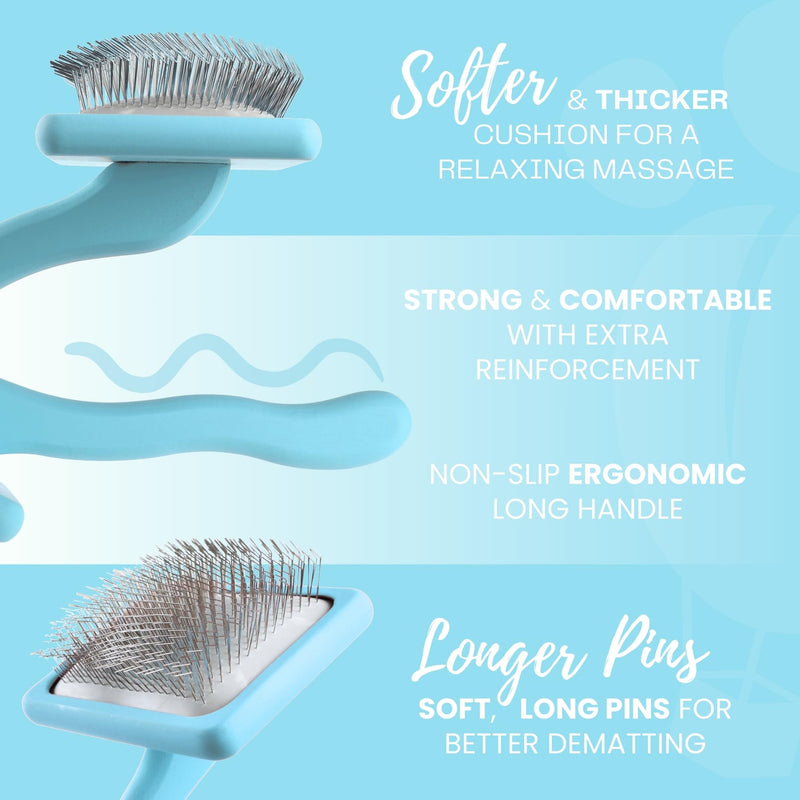 Pet Slicker Brush With Soft Massage Grooming Stainless Steel Pins - For Dematting, Shedding Fur, and Undercoat - Ideal Gift for Professional Pet Groomers - Long Slicker Brush - Flying Pawfect Flat Large (3-Pack) Coral & Baby Blue - PawsPlanet Australia
