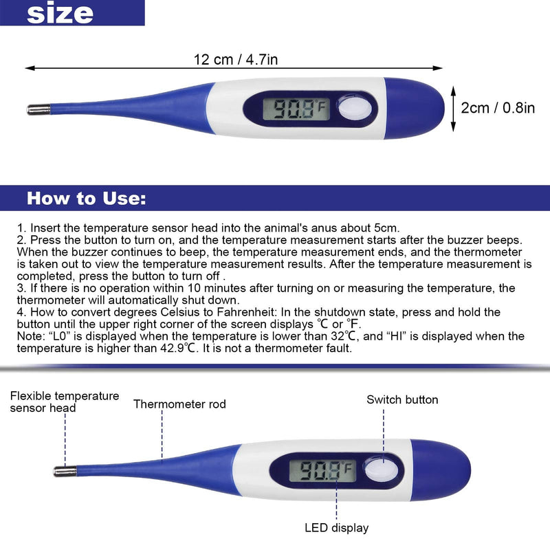 Professional Pet Livestock Thermometer, Fast Digital Veterinary Thermometer, Pet Thermometer for Dogs,Cats, Horse,Cattle,(No Battery) - PawsPlanet Australia