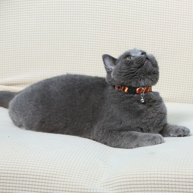 2PCS Cat Collar Safely Breakaway Magic Stripe Pattern Adjustable Kitty Collars with Cute Bell for Cats Kitten (Red) - PawsPlanet Australia