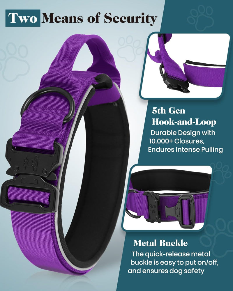 Thick Wide Dog Collar and 6-8 FT Leash Set for Large Dogs, Heavy Duty Full Metal Buckles and Soft Padded Dog Collar Leash Set, with A Poop Bag Holder for Leashes Set-Purple XL: Width 1.7", Length 18.5"-22.5" - PawsPlanet Australia