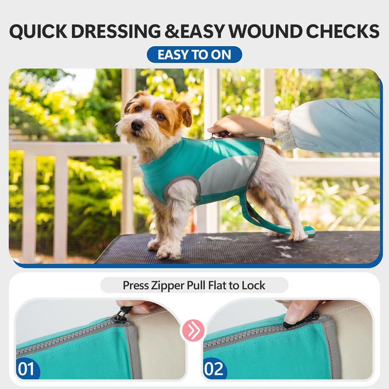 Dog Surgery Suit, Full Abdominal Coverage Dog Suit after Spay Surgery, Anti-Licking Body Suit with Back Zipper, Alternative to Cone, Recovery Onesie for Female & Male Dogs, Aqua Blue S