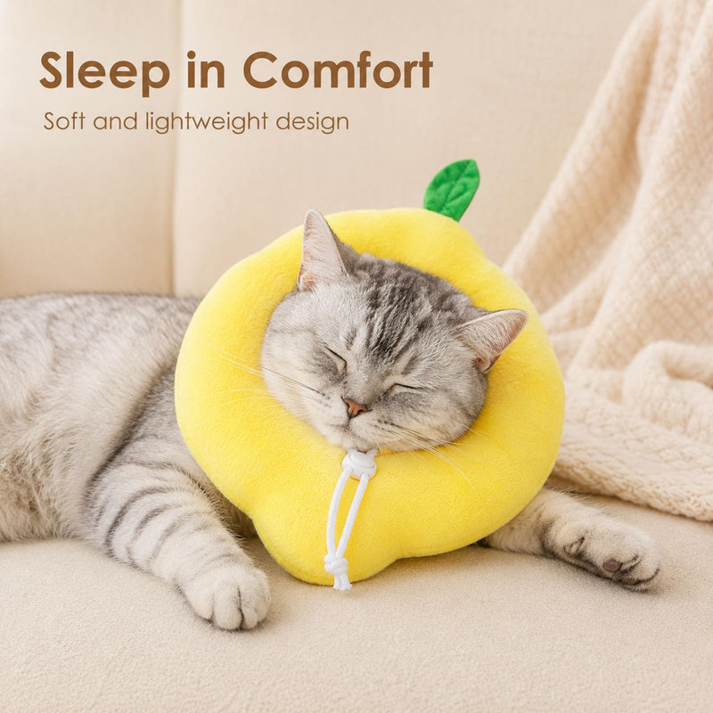 Cat Recovery Collar - Soft Cat Cone to Stop Licking after Surgery, Adjustable Elizabethan Collar for Cats & Small Dogs, Lightweight PP Cotton Donut Neck Cone Lemon