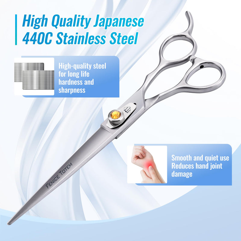 Fenice Professional Dog Grooming Scissors: 7 inch Straight Shears for Dogs Trimming Made Of Japanese 440C Stainless Steel Yellow Diamond 7.0 inch - PawsPlanet Australia