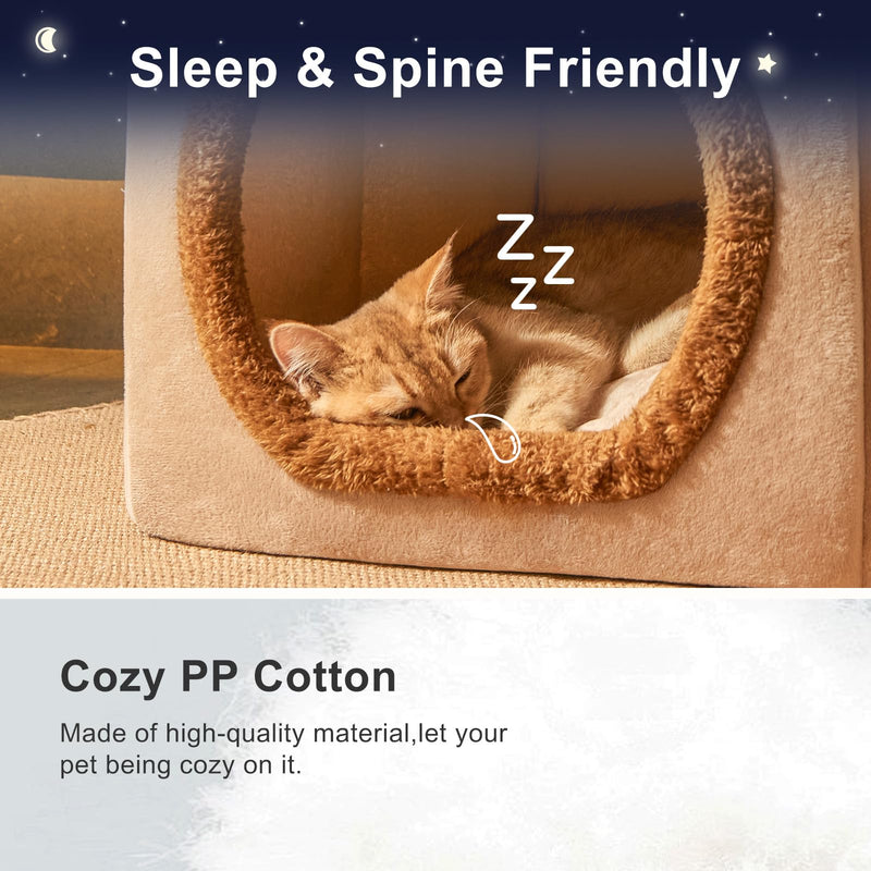 JIUPETY Cute Cat Beds for Indoor Cats, Foldable Cat House with Non-Slip Bottom, S Size Kitten Bed Up to 8 Lbs Kitty, Brown Small Brown Bear - PawsPlanet Australia