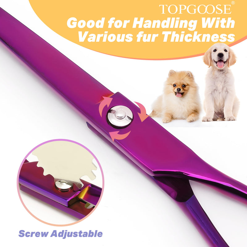 TOPGOOSE 7.5'' Dog Straight Scissors for Grooming 440C Stainless Steel Professional Pet Trimming Scissors Sharp Blades Cutting for Dogs and Cats Shears (Straight, Purple) - PawsPlanet Australia
