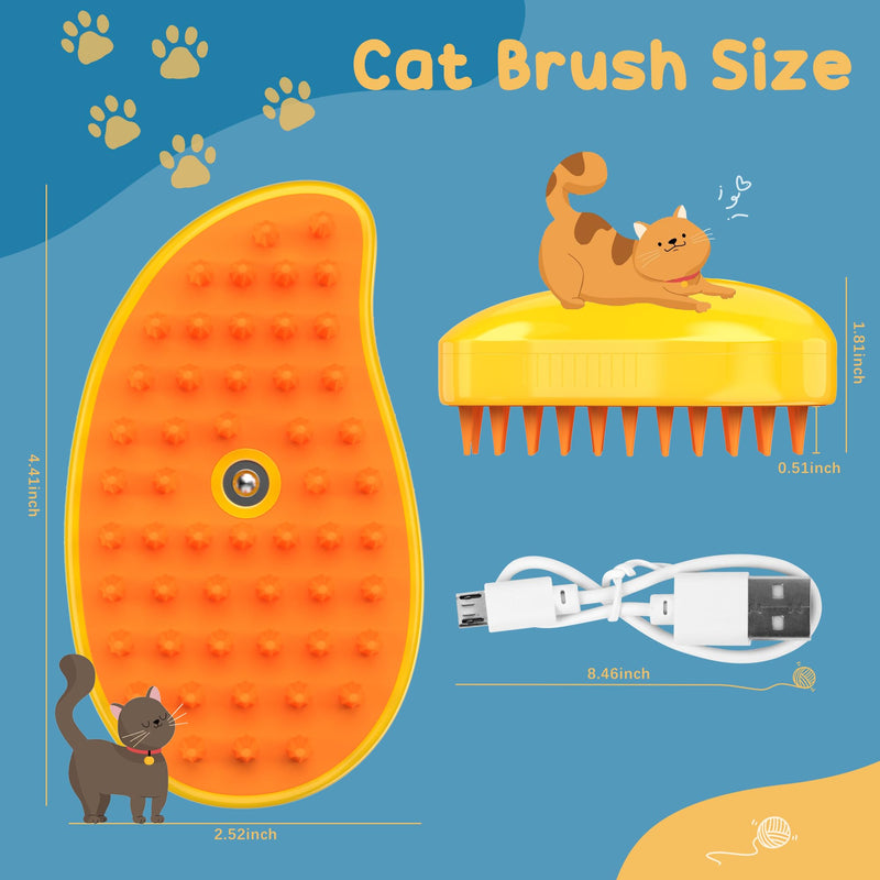 Steam Cat Brushes for Indoor Cats, Pet Steamer Brush for Massage Self Cleaning, Steam Dog Brush for Shedding, Pet Grooming Brush for Removing Knots and Loose Hair(Yellow) Yellow - PawsPlanet Australia
