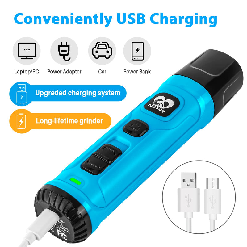 Casfuy Dog Nail Grinder with 2 LED Light - New Version 2-Speed Powerful Electric Pet Nail Trimmer Professional Quiet Painless Paws Grooming & Smoothing for Small Medium Large Dogs and Cats SkyBlue - PawsPlanet Australia