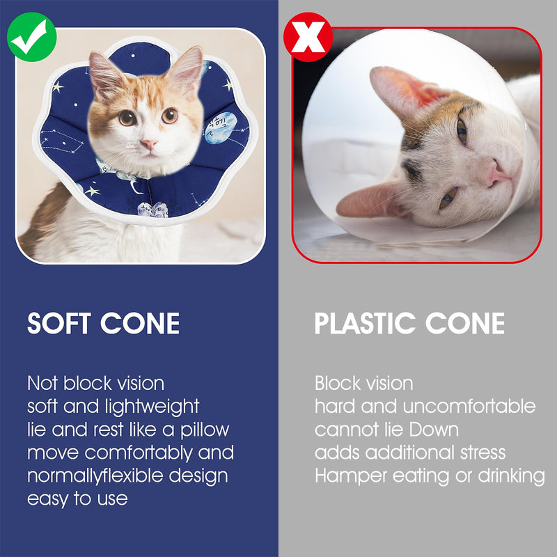 Cobee Soft Cat Cone Collar, Protective Cute Small Cat Recovery Collar Adjustable Fasteners Collars for Kittens Cats E-Collars After Surgery Wound Healing, Fit 6.3"-9" Neck Circumference(Constellation) Constellation - PawsPlanet Australia
