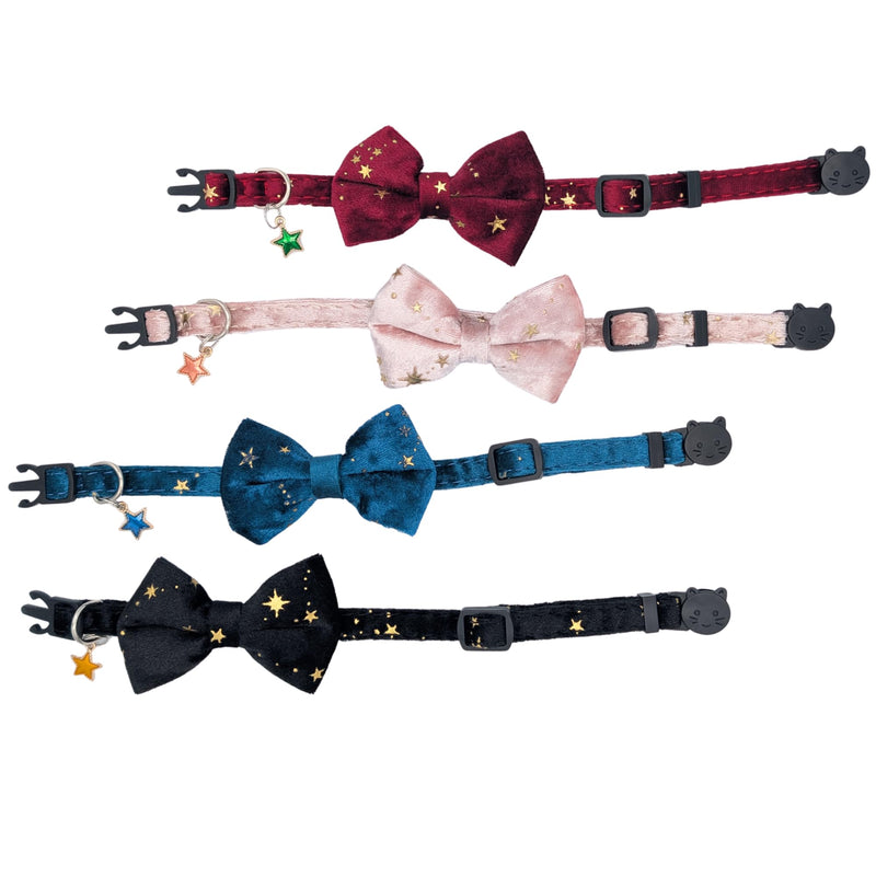 Celestial Cat Collar – Adjustable Breakaway Collar for Cats with Star Charm – Velvet Bowtie Collar | Kawaii Cat Collar (19–25 cm / 7.5–10") (Teal) Teal - PawsPlanet Australia
