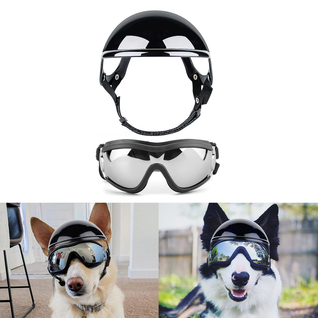 Dog Helmet and Goggles for Small Breed Dog, UV Protection Dog Goggles Helmet with Ear Hole, Dog Helmet with Goggles Set 2 pack L