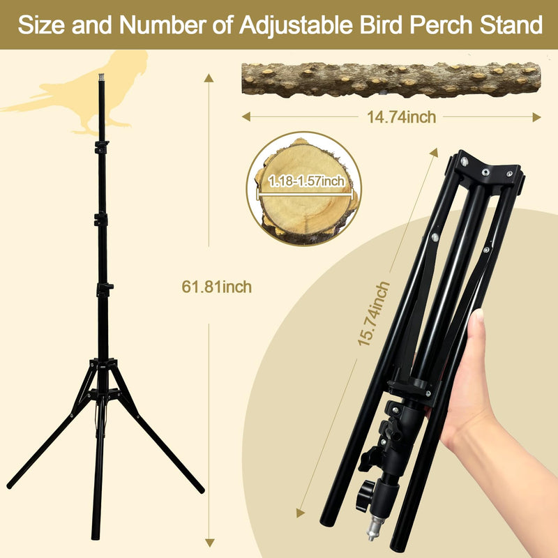 16-63 Inch Height Adjustable Bird Perch Pepper Wood Bird Training Perch Stand Parakeet Perches Indoor and Outdoor Parrot Stands for Small to Medium Bird Floor Bird Perch - PawsPlanet Australia