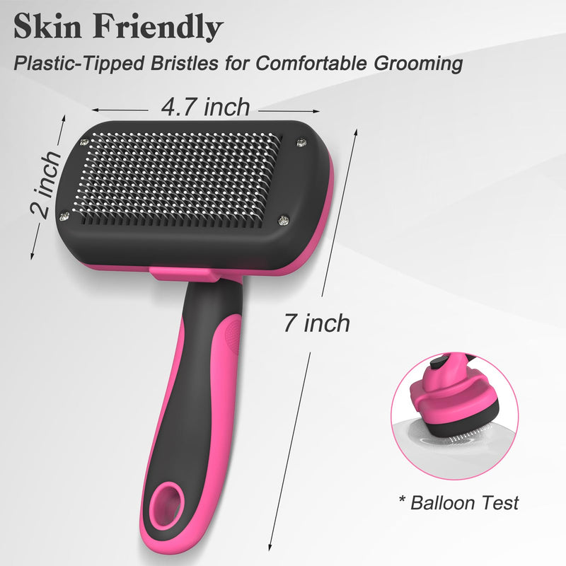 Swihauk Self Cleaning Slicker Brush for Dogs & Cats - Skin Friendly Grooming, Deshedding, Hair Removal for Puppies & Long/Short Haired Pets, Pet Supplies Accessory, Pink - PawsPlanet Australia