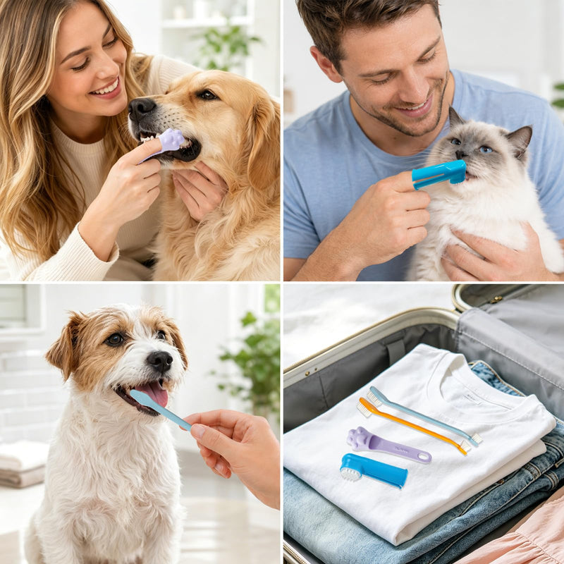 14 Pieces Dog Toothbrush Set, Silicone Finger Toothbrushes for Dogs and Cats, Double Brush, Reusable Teeth Cleaning Fingers Pads, Pet Dental Care Kit Oral Care, Portable Storage (14 Pieces) 14 Pieces