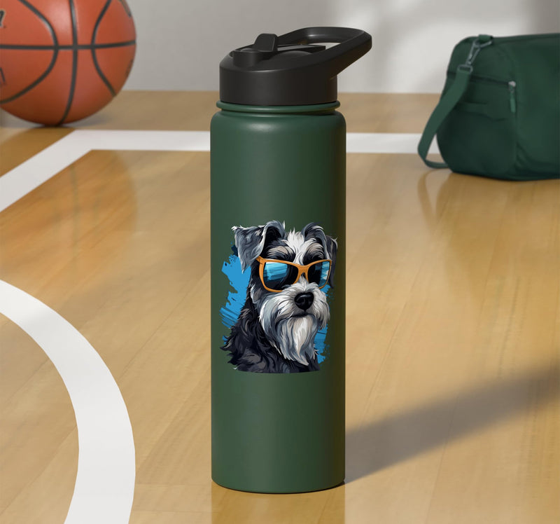 Schnauzer Dog Breed Pet with Sunglasses Cute Graphic Stainless Steel Insulated Water Bottle Dark Green 30 Ounces