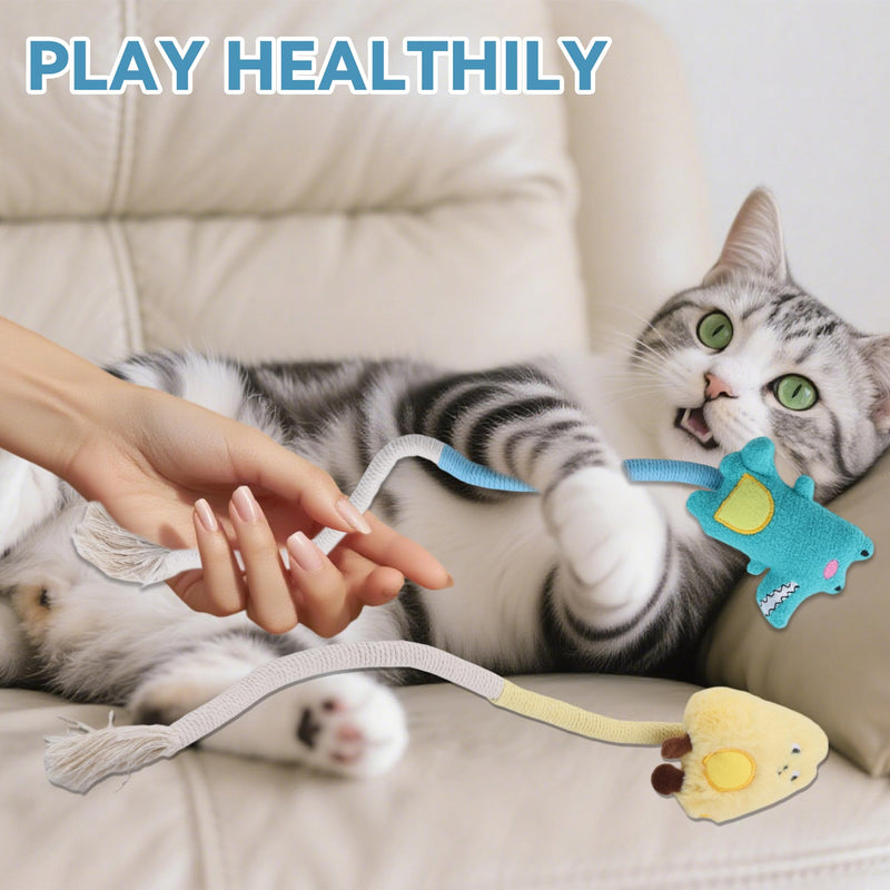 4pcs Safe Cat Rope Toy with Catnip - Dental Cleaning Chew Toys for Cats - Kitten Teething Toys - Interactive Play Toys with Feathers - Indoor Cats - PawsPlanet Australia