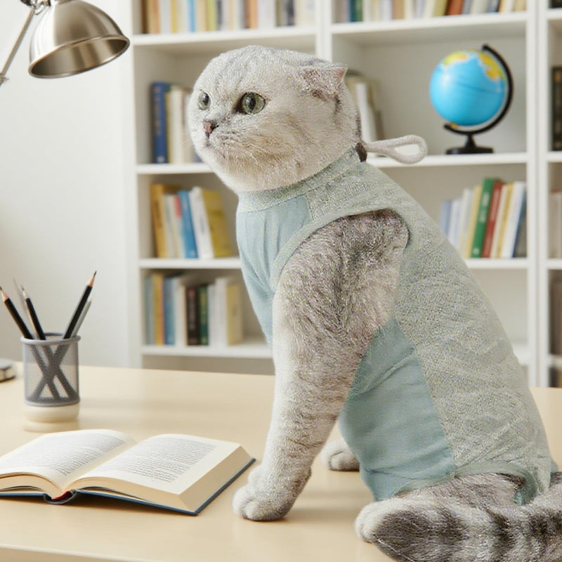 Cat Surgery Recovery Suit,Breathable Kitten Onesie,Kitten Onesie Pet Surgical Spay,Collar Replacement,For Spay/Neuter Surgery Abdominal Wounds Skin Disease Prevention Licking(L/Blue)