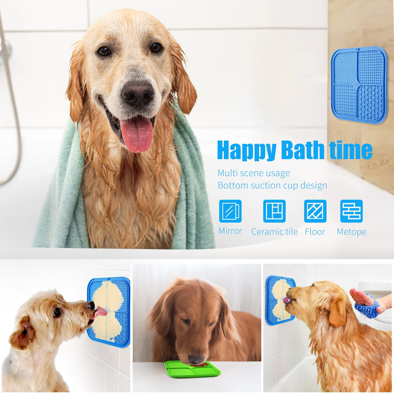 Licking Mat, Premium Lick Pad with Suction Cups for Dog Anxiety Relief, Slow Feeder Dog Bowls, Bathing, Grooming and Training, 2 Pack (Green and Blue) Blue, Green - PawsPlanet Australia