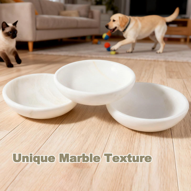 White Cat Bowl, Marble Food and Water Bowl for Cat and Small Dog, Heavyweight 1.5lb Non-Tip Pet Food Dish with Slip-Proof Pad, Premium Stone Feeder for Elegant Home Decor XS Namib Fantasy