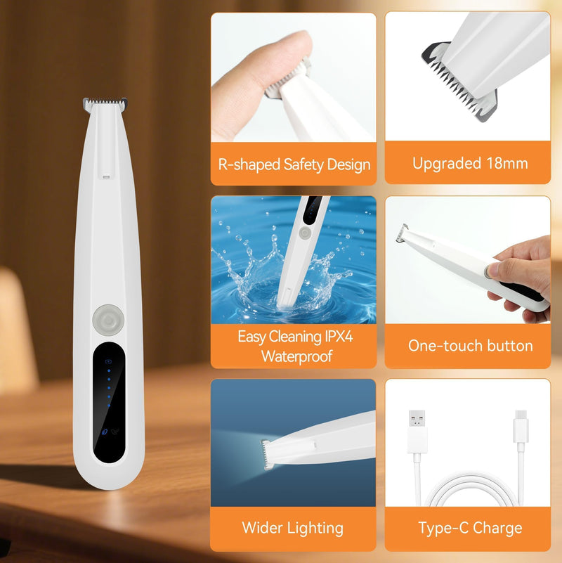Dog Paw Hair Trimmer, Paw Trimmers for Dog's Feet, Rechargeable, Waterproof, Spare Blade, LED Display, Suitable for Cats & Dogs, Shaver for Paws Eyes Ears Face Buttocks, Dog Grooming Clippers - PawsPlanet Australia