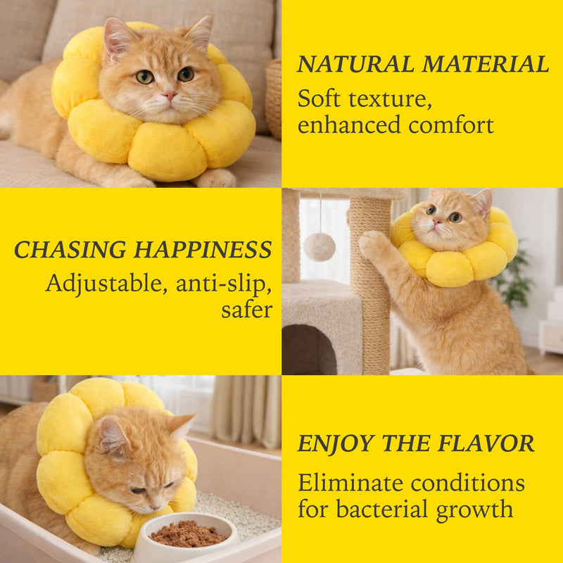 Adjustable Cat Neck Collar in Sunflower Design, Soft Protective Collar for Cats, Lick Protection After Surgery, Comfortable Cat Collar, Breathable and Skin-friendly, Size S