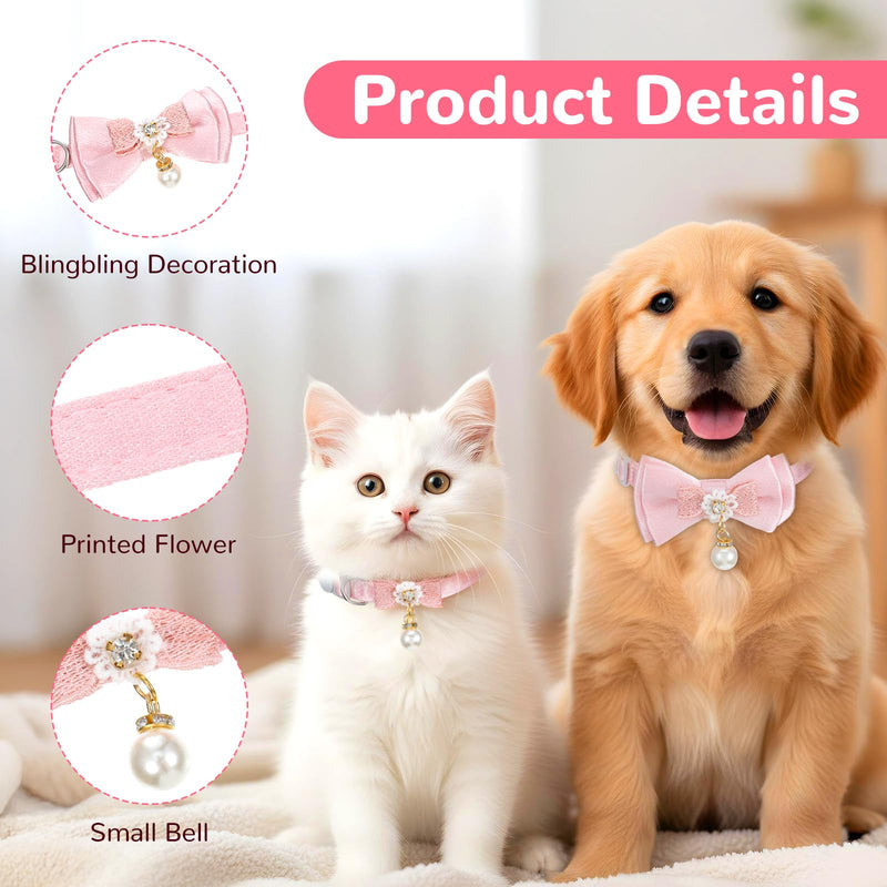2 Pack Breakaway Cat Collar with Bowtie and Bell, Cute Pink Cat Collar for Girl Cats Adjustable Safety Collars Soft Kitten Collars for Girl Cats (Pink, 2 Styles) - PawsPlanet Australia