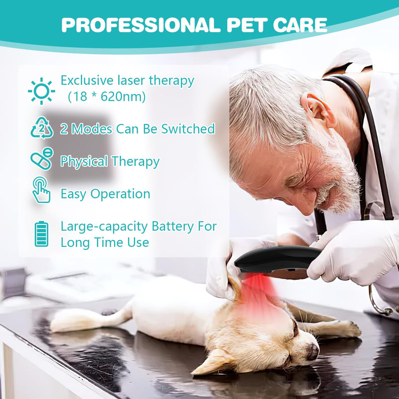 iKeener Pet/Veterinarian Therapy Device, Portable Red Light Therapy Device with 18 x 620 nm, Cold Laser Therapy Relieves Joint Pain Animals, for Dogs, Cats, Horses & Others (Black) black