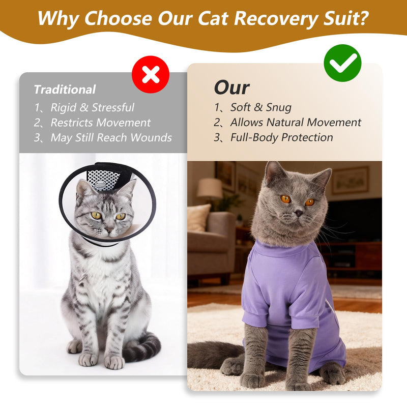 Dotoner Cat Recovery Suit After Surgery Spay Recovery Suit for Female Cats Soft Protective Clothing E-Collar Alternative for Wound Care Post Surgery Apparel(Purple-L) Large Purple