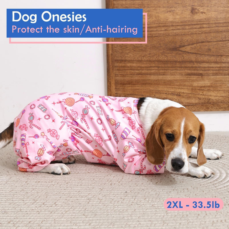 Medium Dog Onesie for Small Breeds – Cute Cozy 4-Leg Pajamas | Jumpsuit with Belly Wrap,Protects Skin & Reduces Shedding,Soft Comfort Clothes for Daily Wear,Pink 01# Pink Candy Medium(13-17lbs) - PawsPlanet Australia