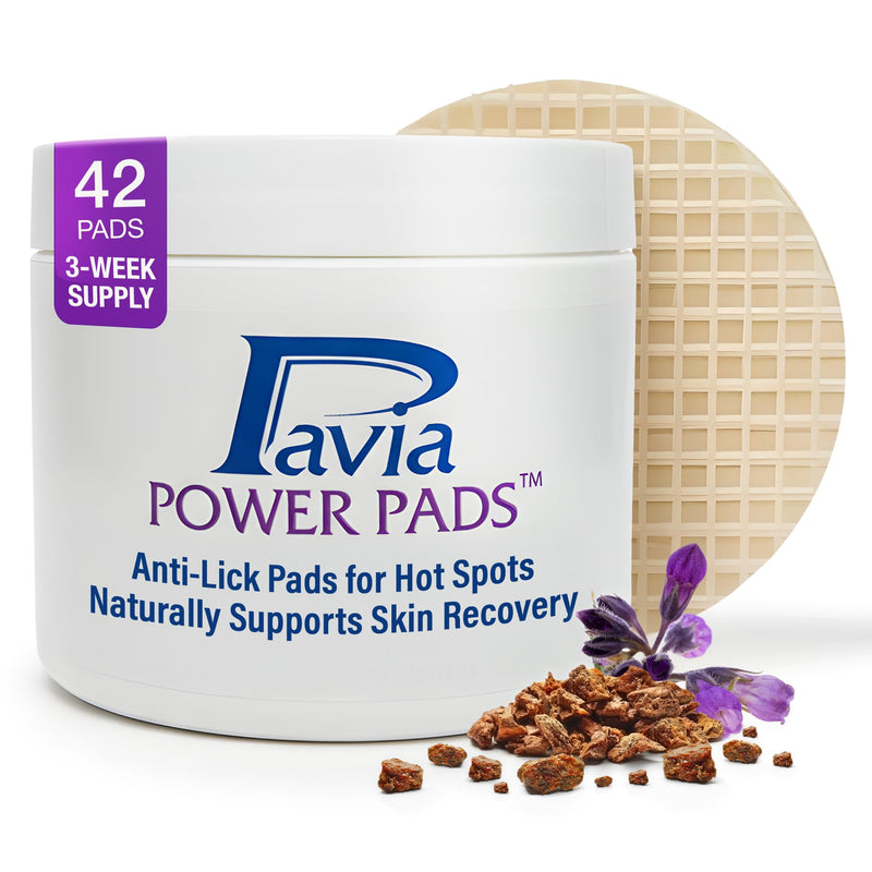 Pavia Power Pads | Natural Anti-Lick Healing Pads for Dogs and Horses | Prevents Licking and Supports Healing of Hot Spots, Sores, Wounds & Incisions | Propolis & Oregano Oil Formula | 42 Pads