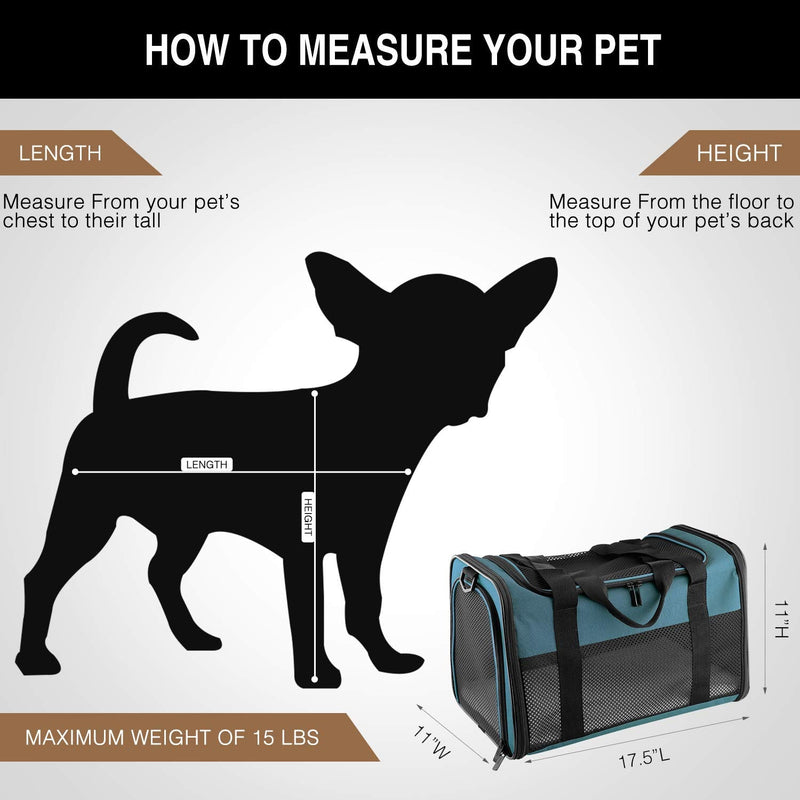 Cat Carrier - Portable Foldable Dog Pet Carrier, Soft-Sided Pet Bag up to 15 Lbs, Airline Approved Travel Puppy Carrier 17.5"L x 11.0"W x 11.0"H Blue - PawsPlanet Australia