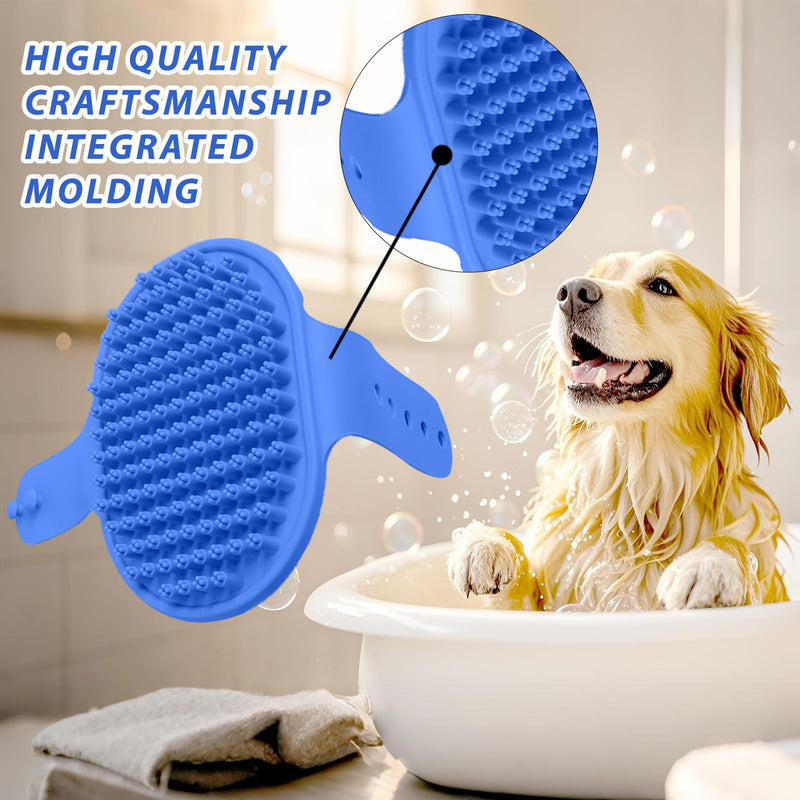 Pet Shampoo Bath Brush,Dog Massage Brush with Adjustable Ring Handle,Soothing Massage Rubber comb for Long and Short Haired Animals,Dry and Wet Available,Blue - PawsPlanet Australia