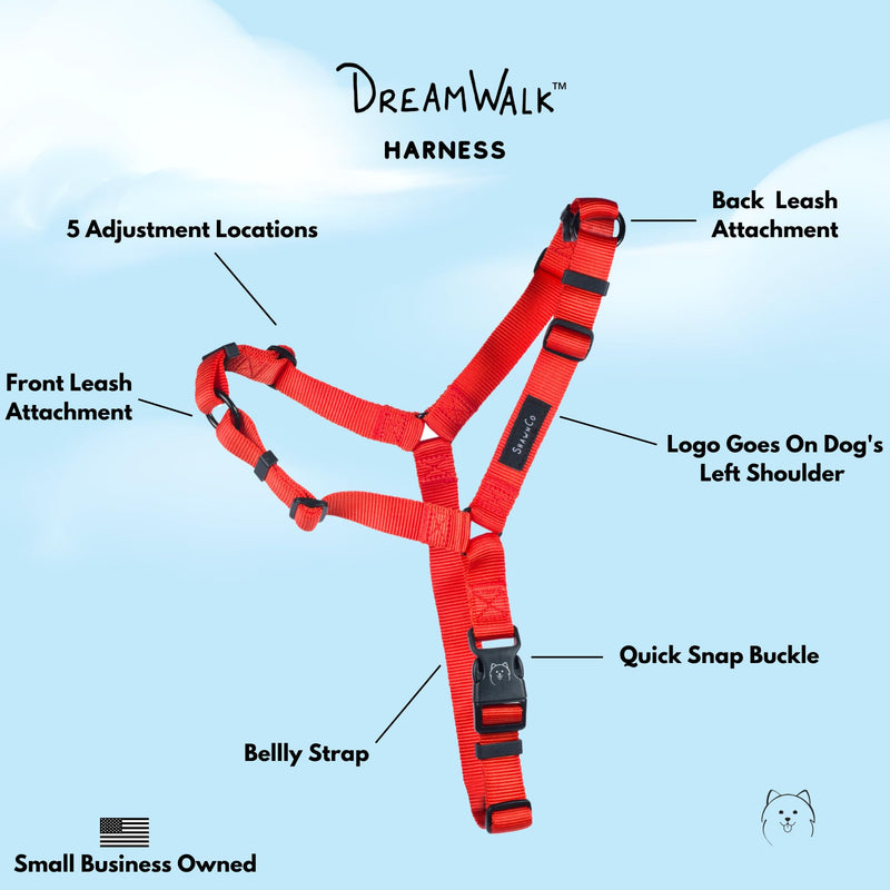 ShawnCo Dream Walk No-Pull Dog Harness- Adjustable, Comfortable, Easy to Use Pet Halter to Help Stop Pulling for Small, Medium and Large Dogs (Mustang Red, M) Mustang Red - PawsPlanet Australia