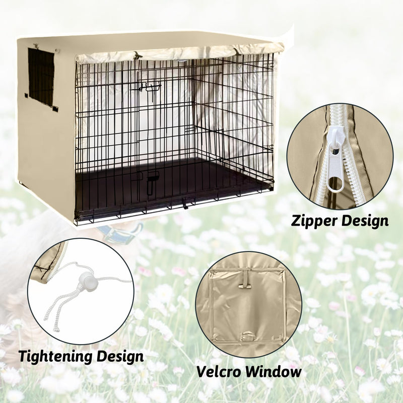 PINVNBY Dog Crate Cover,Crate Covers for Dog Cages, Indoor/Outdoor Breathable Polyester Pet Kennel Cover,Waterproof Durable Lightweight Kennel Cover (42"x27"x29", Beige) 42"x27"x29"