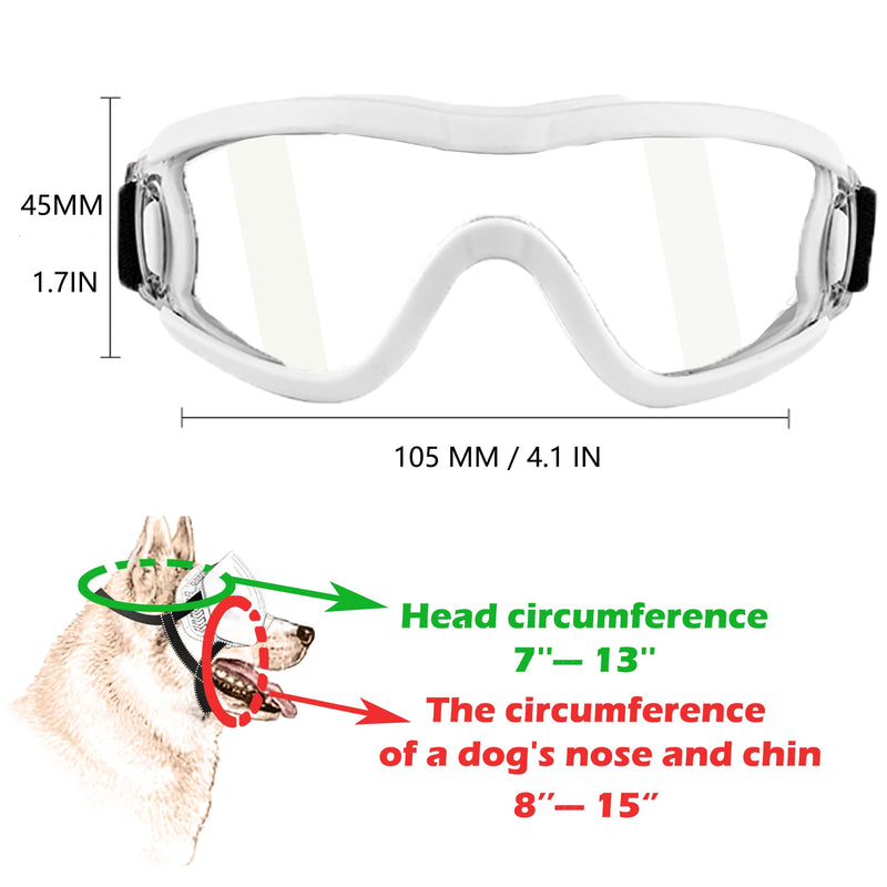 Small Dog Sunglasses with Adjustable Strap UV Protection, Winproof Puppy Sunglasses, Suitable for Dogs Eyes Protection，Soft Dog Goggles whitetransparent-S - PawsPlanet Australia