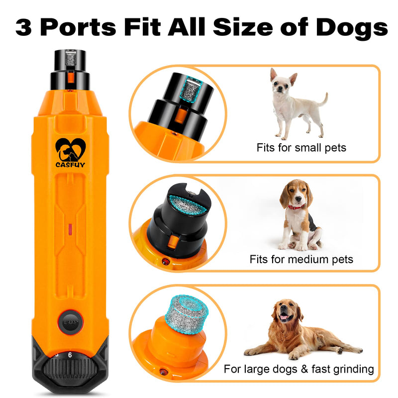Casfuy 6-Speed Dog Nail Grinder - Newest Enhanced Pet Nail Grinder Super Quiet Rechargeable Electric Dog Nail Trimmer Painless Paws Grooming & Smoothing Tool for Large Medium Small Dogs (Orange) C-Orange - PawsPlanet Australia