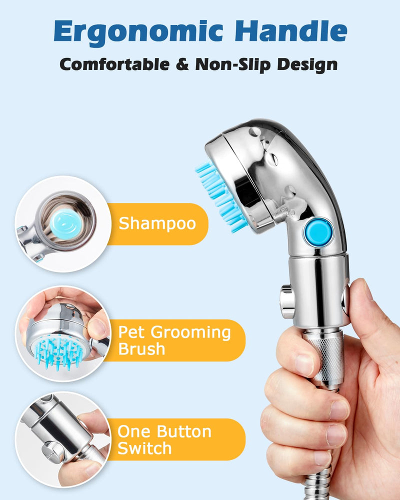 Dog Shower Attachment, Dog Washing Hose Attachment with Diverter Valve, Dog Shower Brush Dog Shower Attachment for Bathroom Shower Arm, for Pet Bathing, Massaging & Grooming, Indoor & Outdoor - PawsPlanet Australia