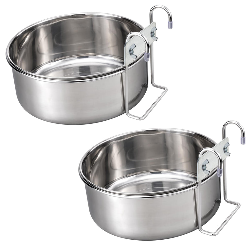 Navaris Cage Hanging Stainless Steel 5.5" (14cm) Bowl Set of 2 - Durable & Rust Resistant - Clip On Pet Crate Food & Water Dish - No Spill Metal Dog Bowls - for Puppy Cats and More 2x 14cm metallic silver - PawsPlanet Australia