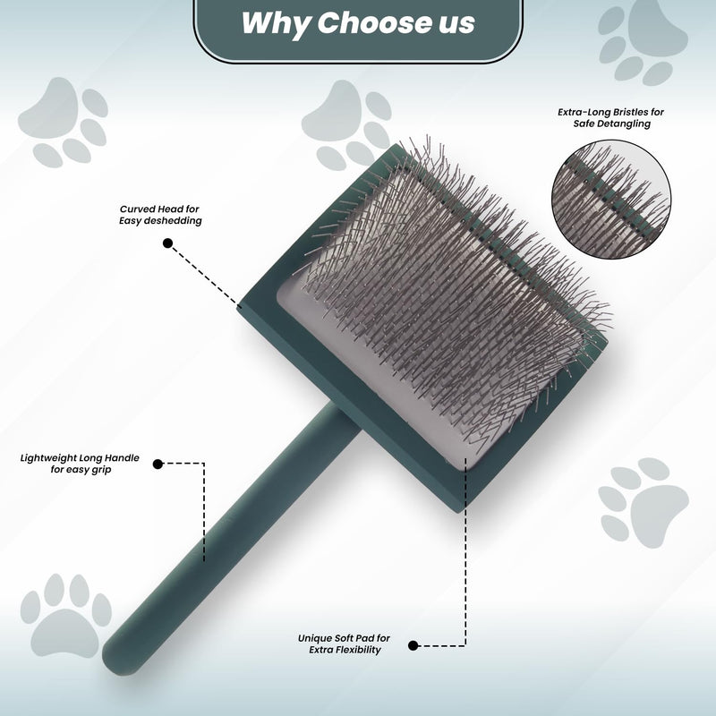Self- Cleaning Slicker Brush for Dogs Suitable for Short & Long Haired Dogs and Effective Deshedding for Pet Grooming, Undercoat Removal, Tangle-Free Fur (Green Brush + Comb) Large - PawsPlanet Australia