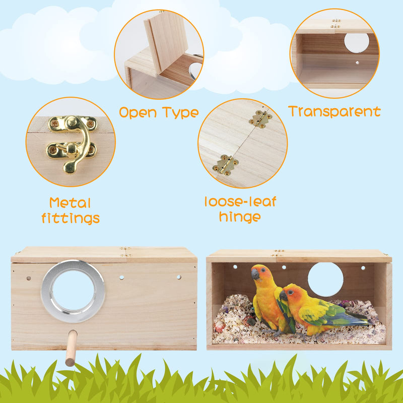 Rypet Parakeet Nesting Box Transparent Design, Thwartwise Bird Nest Breeding Box with Perch Wood Bird Cage House for Cockatiel Lovebirds Budgie Finch Parrotlets Canary M Medium Thwartwise Bird Nest Box - PawsPlanet Australia