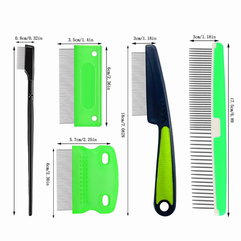 5 Pieces Pet Grooming Comb, Pet Hair Comb Rubber Handle Dog Hair Comb, Dog Eye Combs Pet Grooming Comb Flea Comb for Dog/Cat/Small Pets Removing Eye Mucus, Removes Knots, Mats and Tangles Green,Black - PawsPlanet Australia