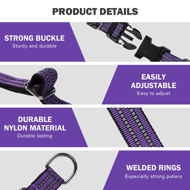Hikiko Martingale Collar for Dogs Reflective Nylon Dog Collar with Quick Release Buckle Adjustable Training No Slip Dog Collar (Large, Purple) Large