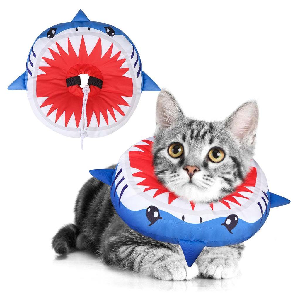 BEAUTYZOO Cat Cone Collars Soft, Cat Recovery E Collars After Surgery to Stop Licking, Adjustable Elizabeth Circle Collar Cute Pet Donut Pillow for Cats Kitten Small Dogs,Cute Shark Small (Neck Girth: 5"-10")