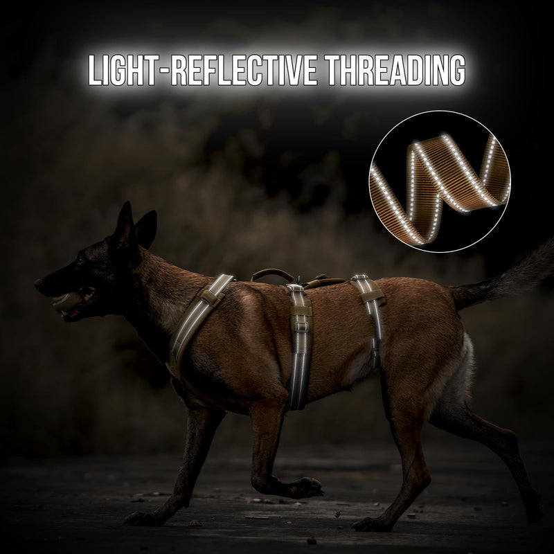 OneTigris Dog Harness No Pull, Adjustable Tactical Harness with Soft Padding, Y-Shaped Reflective Easy Walk Dog Harness for Medium and Large Dogs Brown X-Large - PawsPlanet Australia