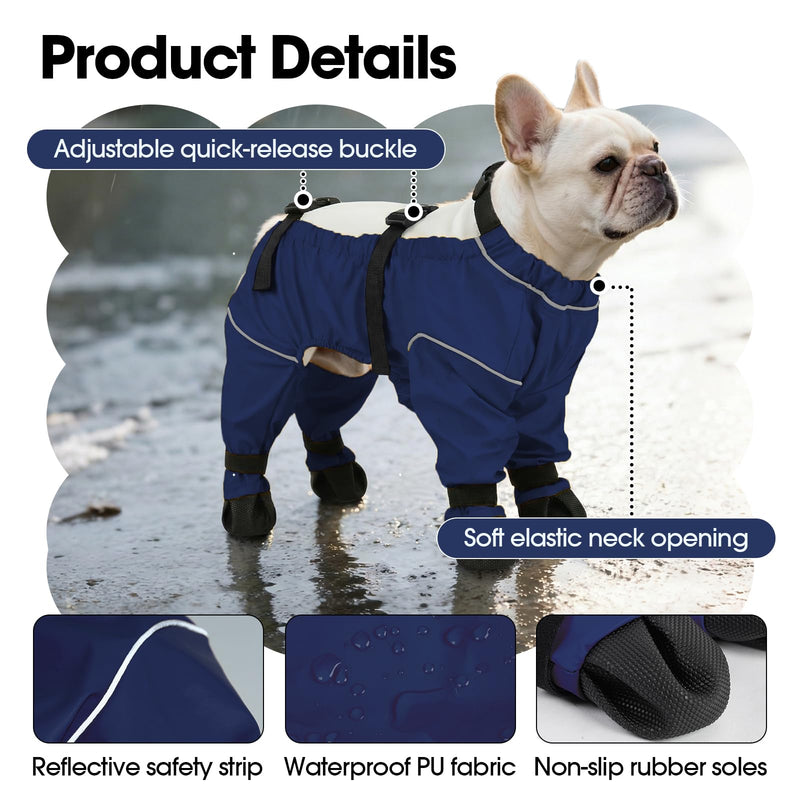 Waterproof & Dirt-Proof Dog Rain Boots for Small Medium Dogs – Adjustable One-Piece Paw Protectors with Reflective Strips and Non-Slip Soles for Rain Snow, Blue XS - PawsPlanet Australia