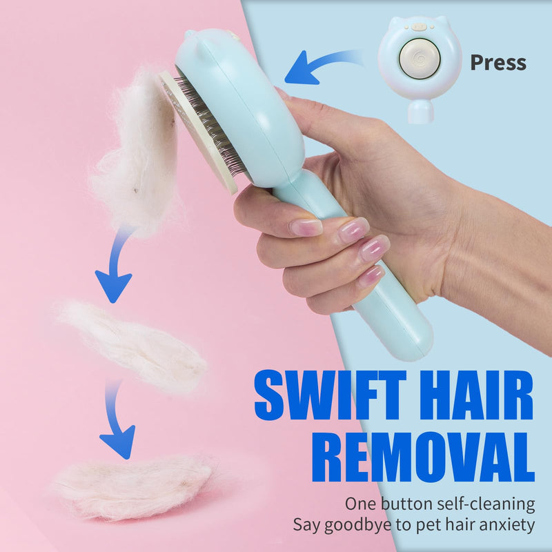 Cat Brush Dog brushes with Release Button for Shedding Grooming, suit for Long or Medium Haired Cats, Lightweight Skin Friendly Pet Brush Hair Removal Comb Brushes for Kitten Light Blue - PawsPlanet Australia