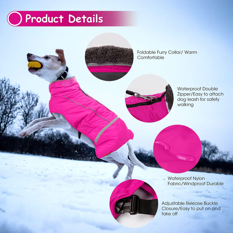 Dogcheer Warm Dog Coat, Fleece Collar Winter Dog Clothes, Reflective Pet Jacket Apparel for Cold Weather, Waterproof Windproof Puppy Snowsuit Vest for Small Medium Large Dogs L(Chest Girth 19.49"-29.3") Pink