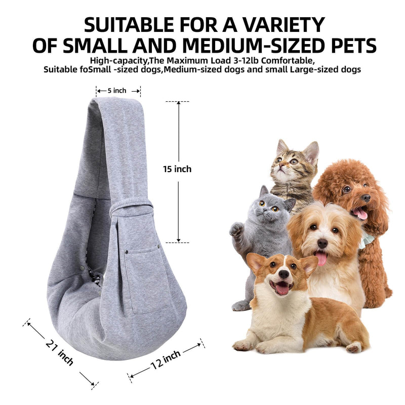 Dog Carrier Sling - Reversible Puppy Carrier Purse with Storage Pocket, Hand-Free Dog Sling Carrier for Carry Small Dogs and Cats, Travel Safety Harness, Dog and Cat Harness (Gray) Gray - PawsPlanet Australia