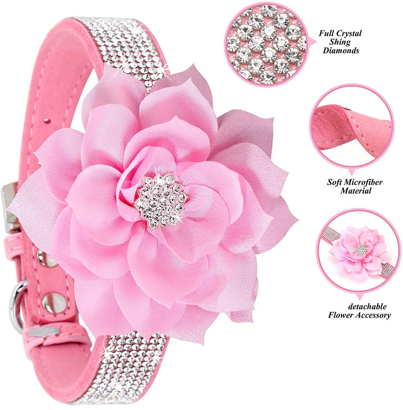 Rhinestone Dog Collar, Cute Dazzling Sparkling Soft Suede Leather Dog Cat Rhinestone Collar Crystal Diamond Pet Dog Puppy Collar (Red6, M), Medium Red6